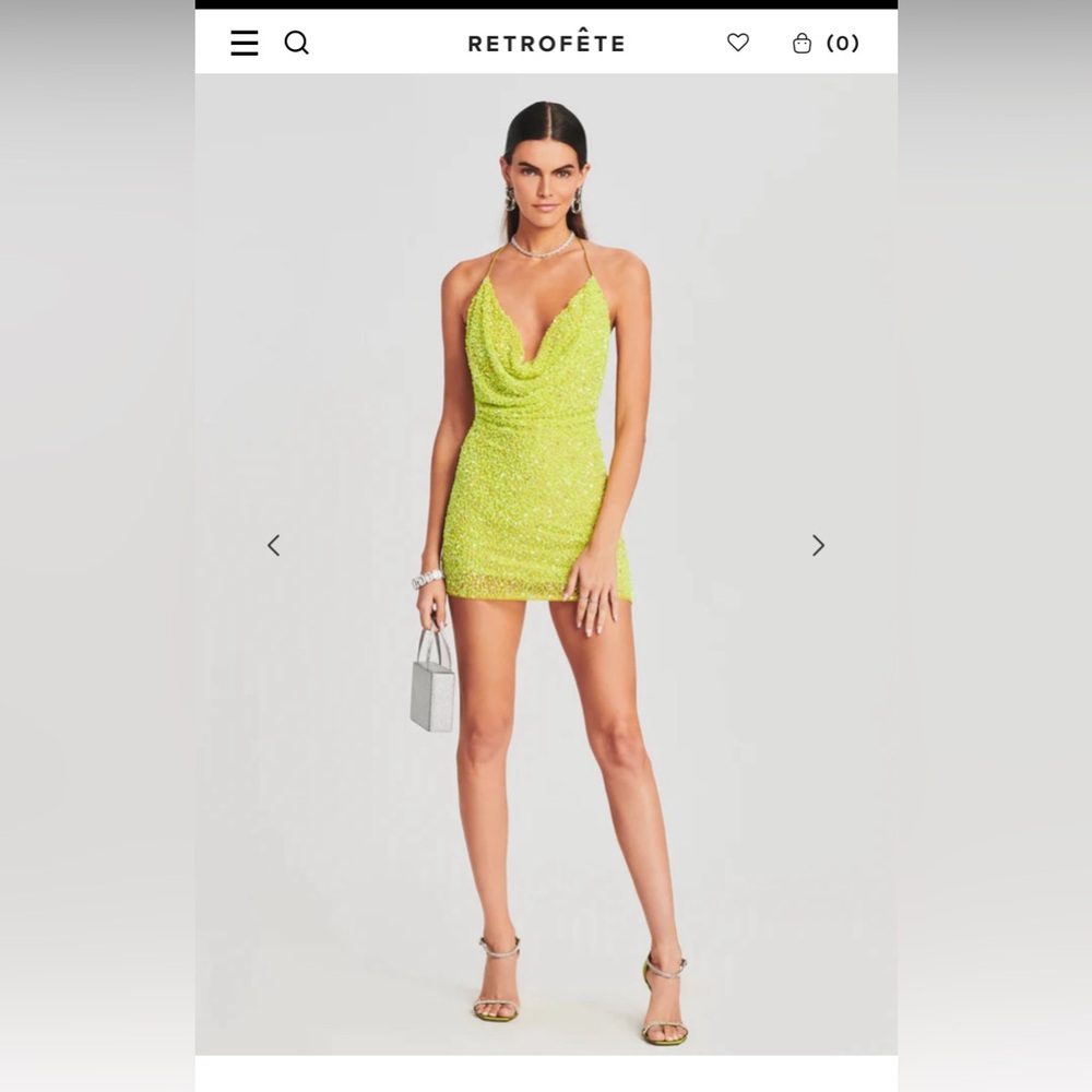 Retrofete Miche Sequin Yellow Mini Dress Size Small NWT Sleeveless
